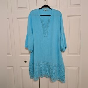Soft Surroundings Blue Cotton Gauze Bohemian Tunic Dress Size 2X